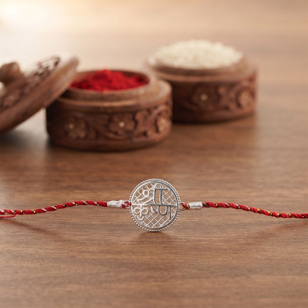 Silver Krishna Sphere Round Rakhi