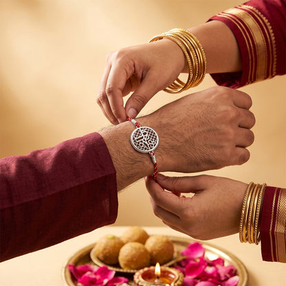 Silver Krishna Sphere Round Rakhi