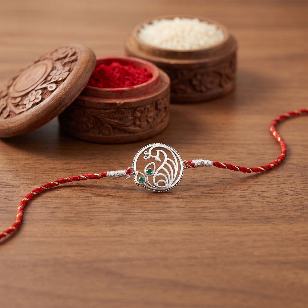 Silver Heritage Emerald Rakhi