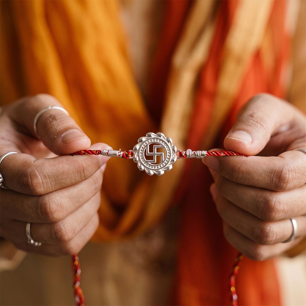 Silver Classic Swastik Rakhi For Brother (Copy)