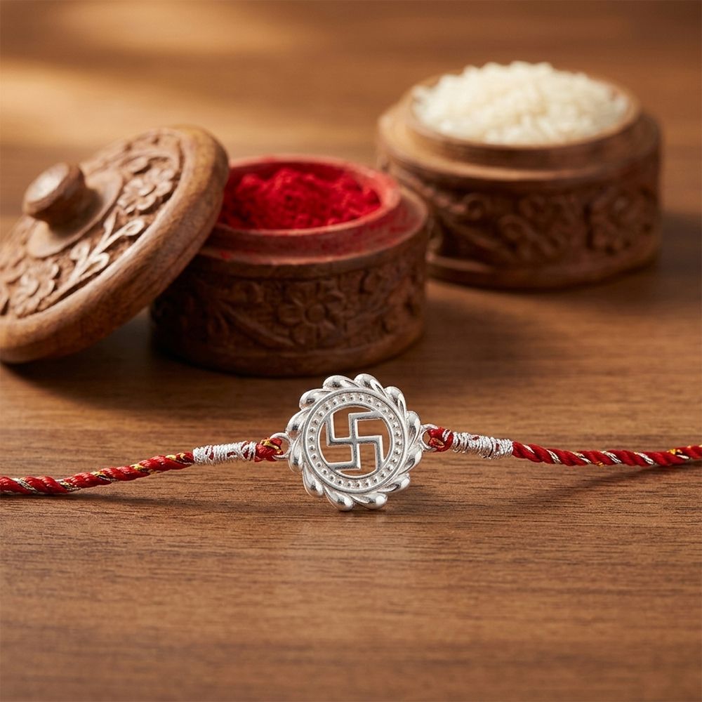 Silver Classic Swastik Rakhi For Brother (Copy)