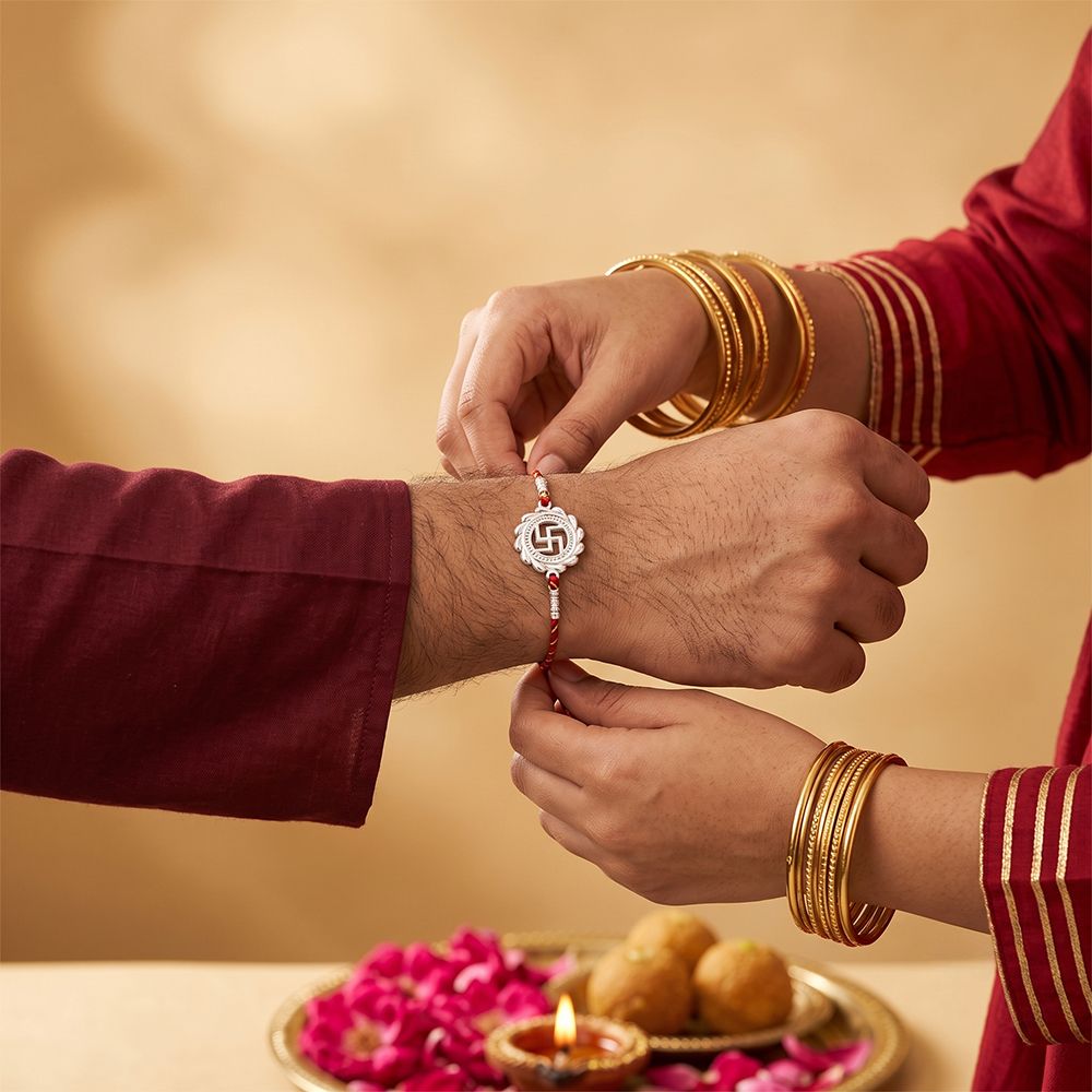 Silver Classic Swastik Rakhi For Brother (Copy)
