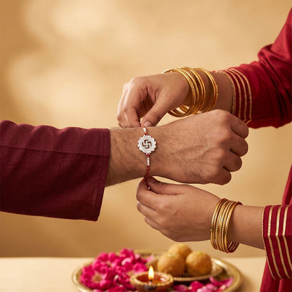 Silver Classic Swastik Rakhi For Brother (Copy)