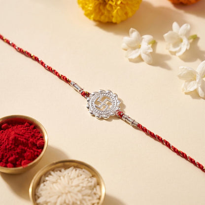 Silver Classic Swastik Rakhi For Brother (Copy)