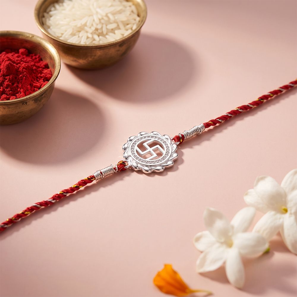 Silver Classic Swastik Rakhi For Brother (Copy)