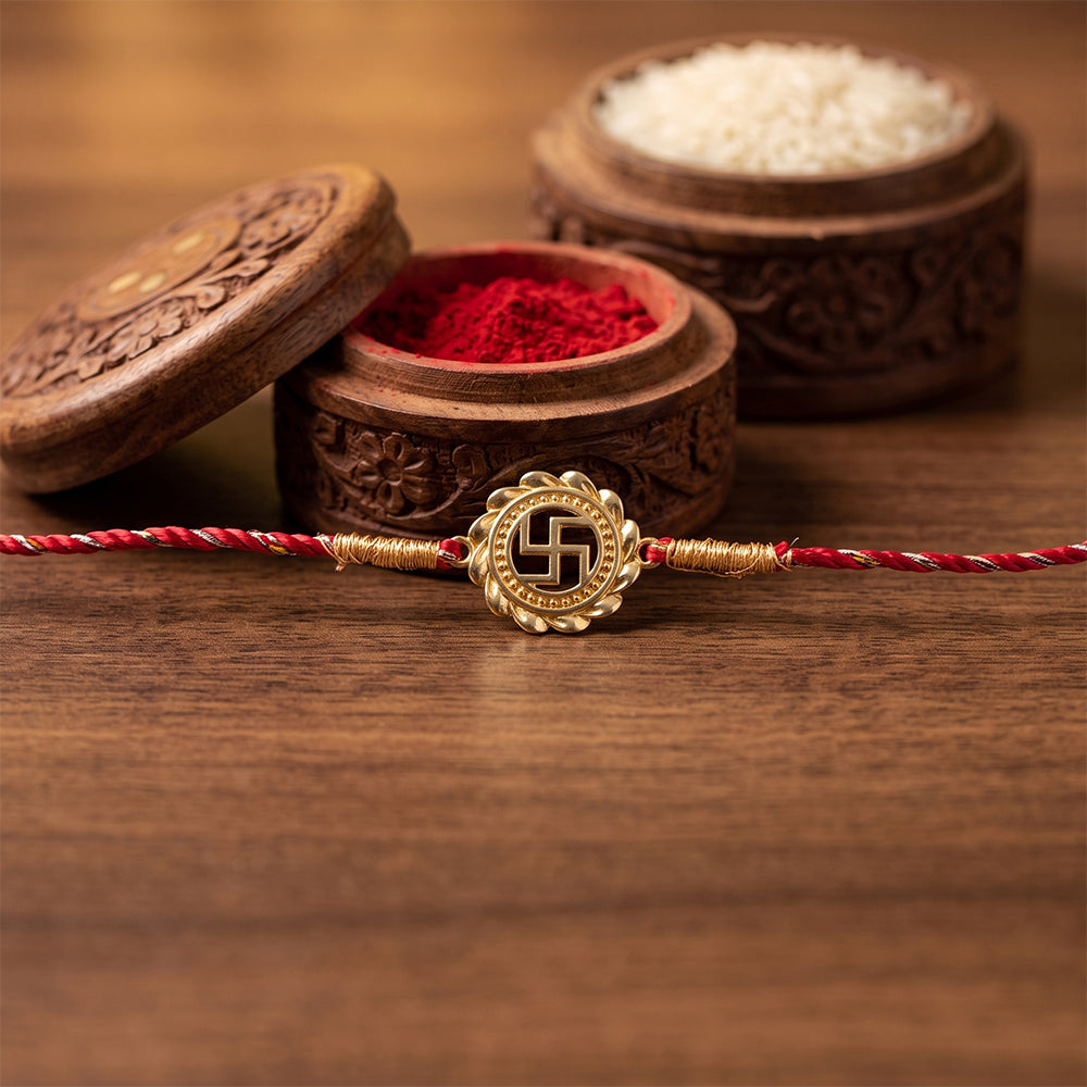 Golden Classic Swastik Rakhi For Brother
