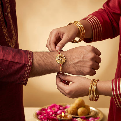Golden Classic Swastik Rakhi For Brother