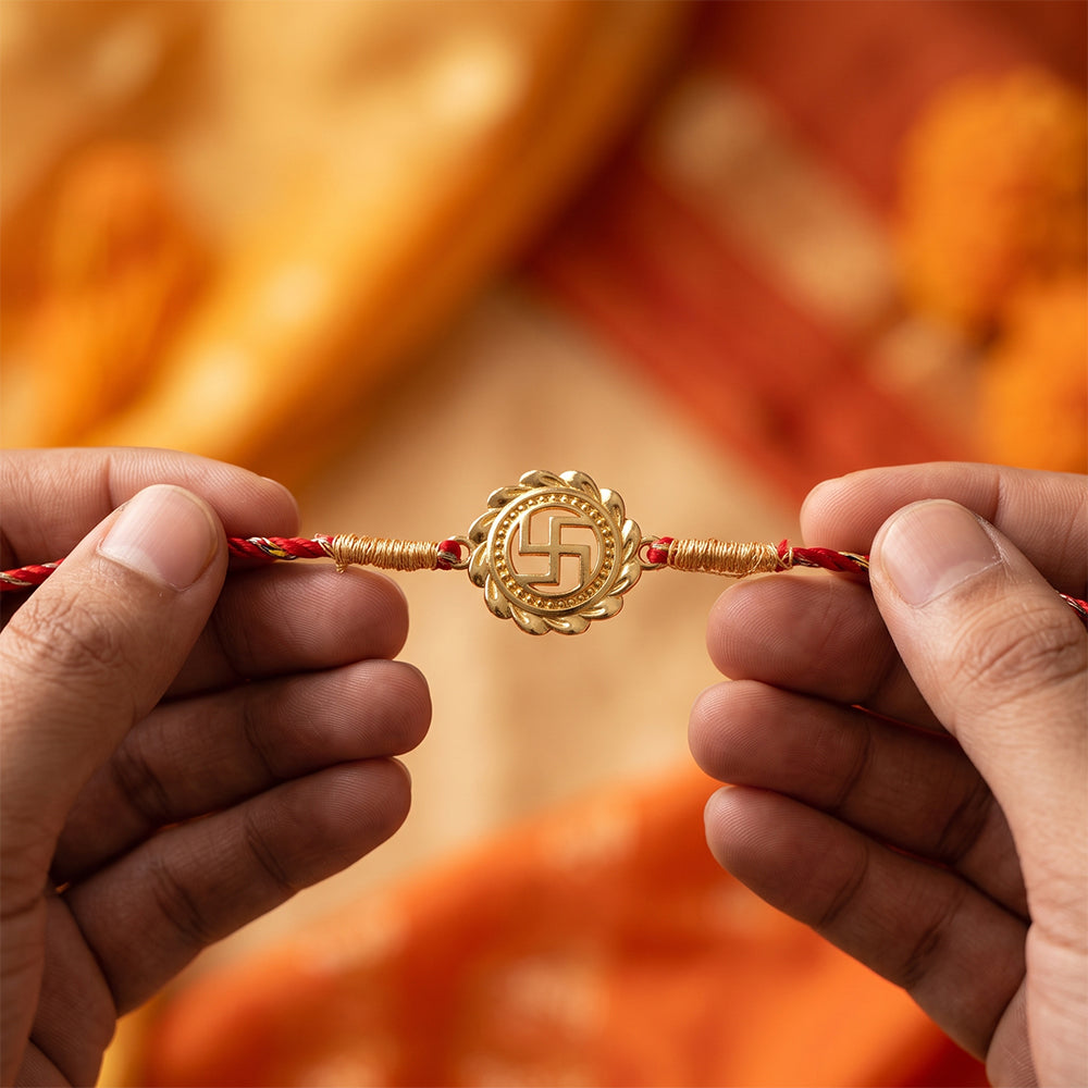 Golden Classic Swastik Rakhi For Brother