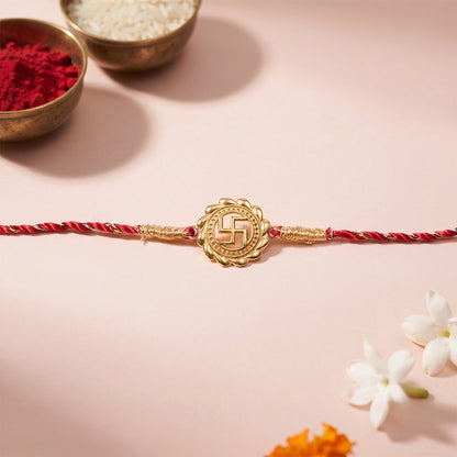 Golden Classic Swastik Rakhi For Brother