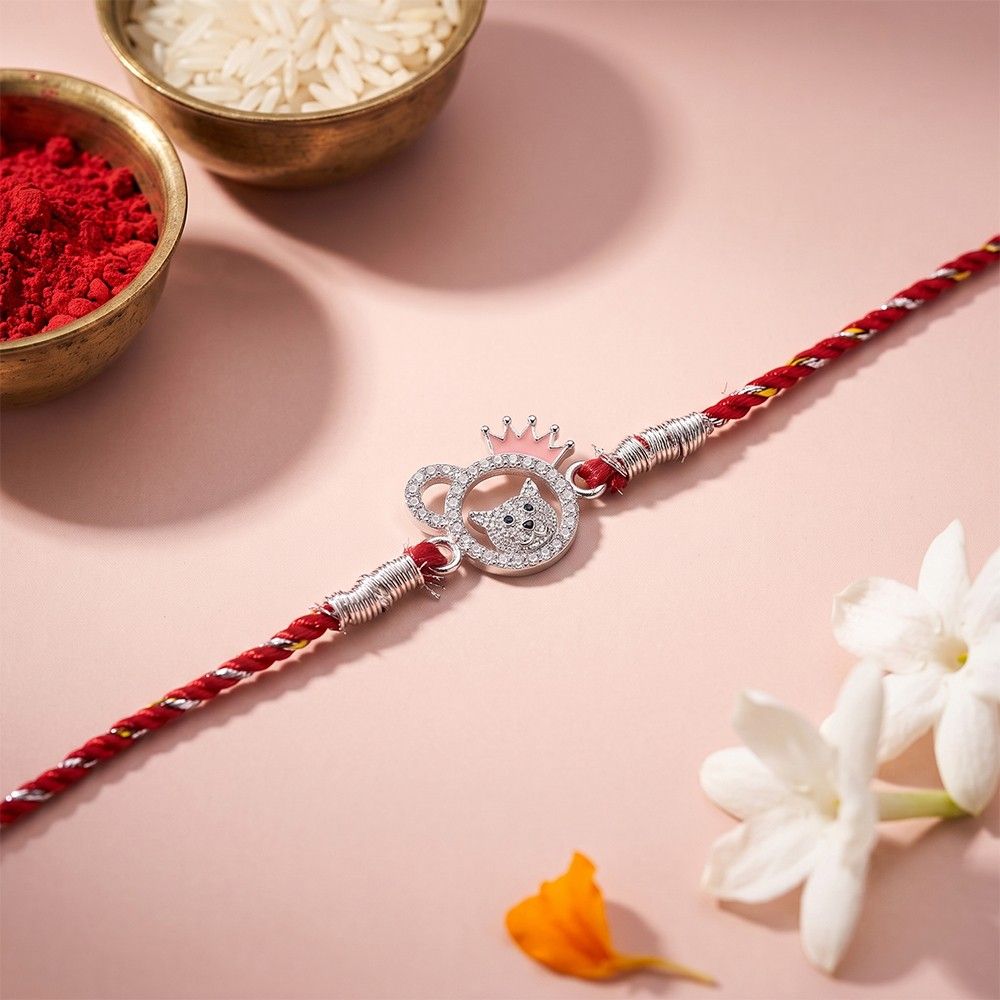 Silver Kitty Rakhi For Kids