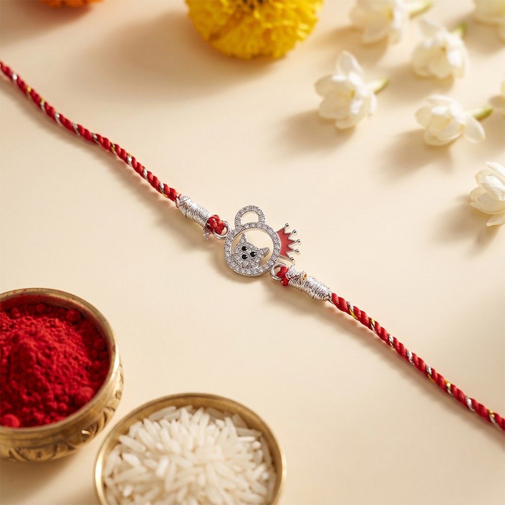 Silver Kitty Rakhi For Kids