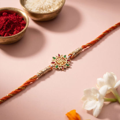 Golden Swastik Enamel Rakhi For Kids