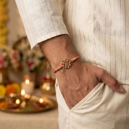 Golden Swastik Enamel Rakhi For Kids