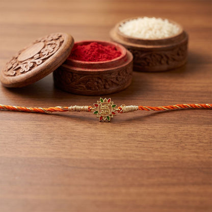 Golden Swastik Enamel Rakhi For Kids