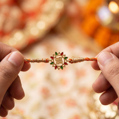 Golden Swastik Enamel Rakhi For Kids