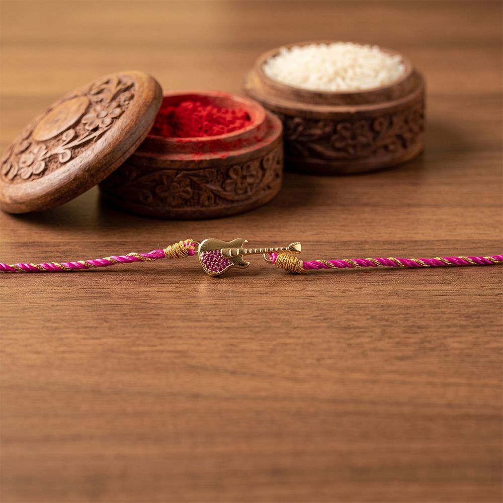 Golden Guitar Ruby Rakhi For Kids