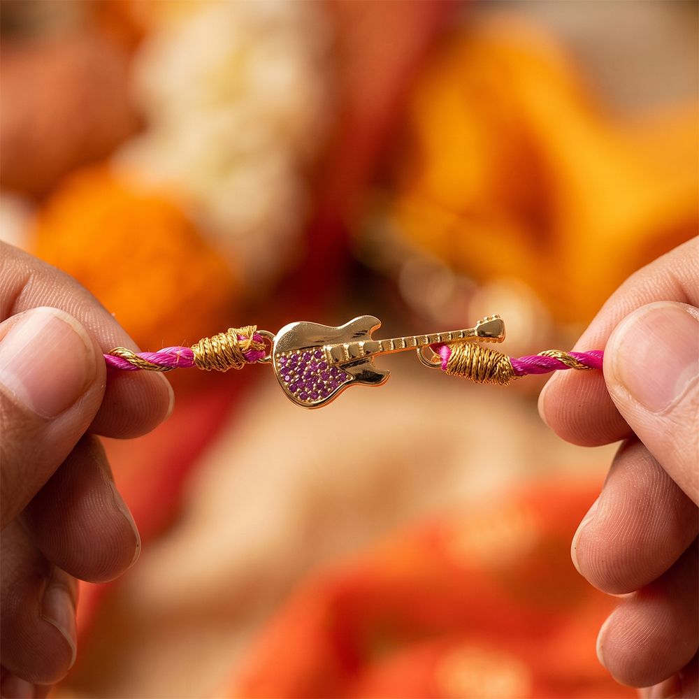 Golden Guitar Ruby Rakhi For Kids