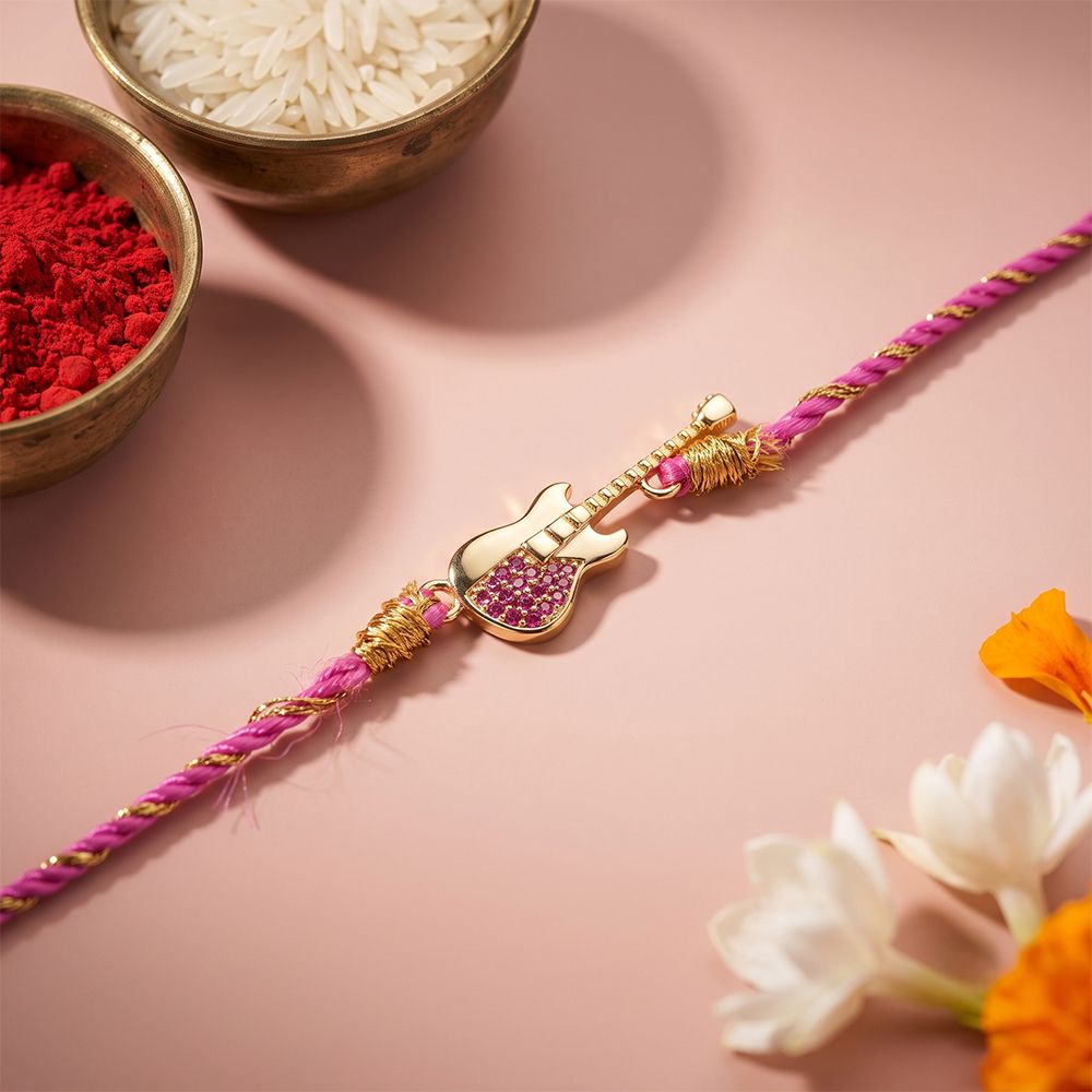 Golden Guitar Ruby Rakhi For Kids