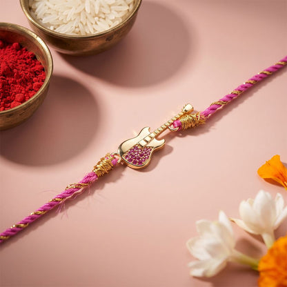 Golden Guitar Ruby Rakhi For Kids