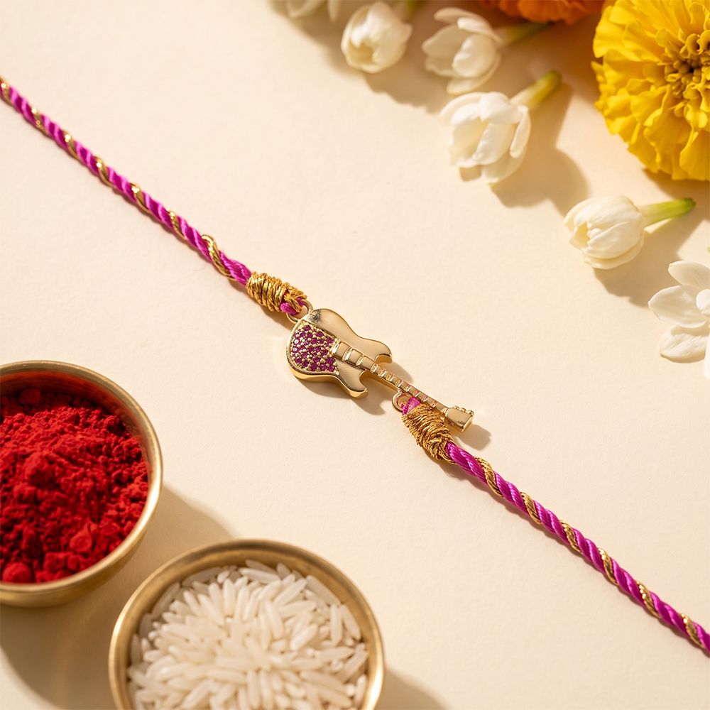 Golden Guitar Ruby Rakhi For Kids