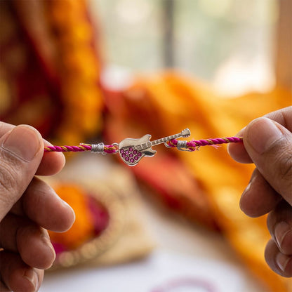 Silver Guitar Ruby Rakhi For Kids