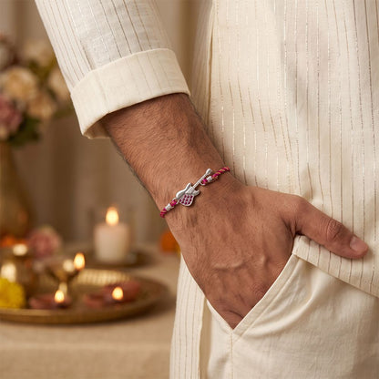 Silver Guitar Ruby Rakhi For Kids