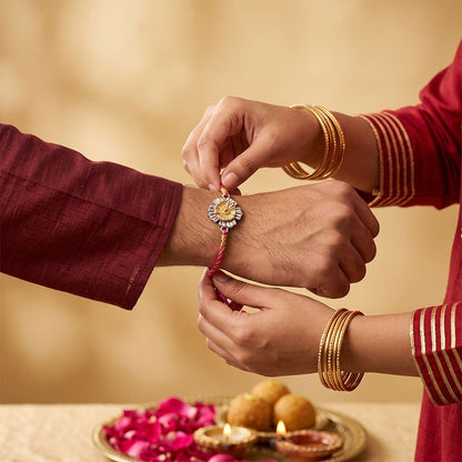 Golden Floral Rakhi For Brother