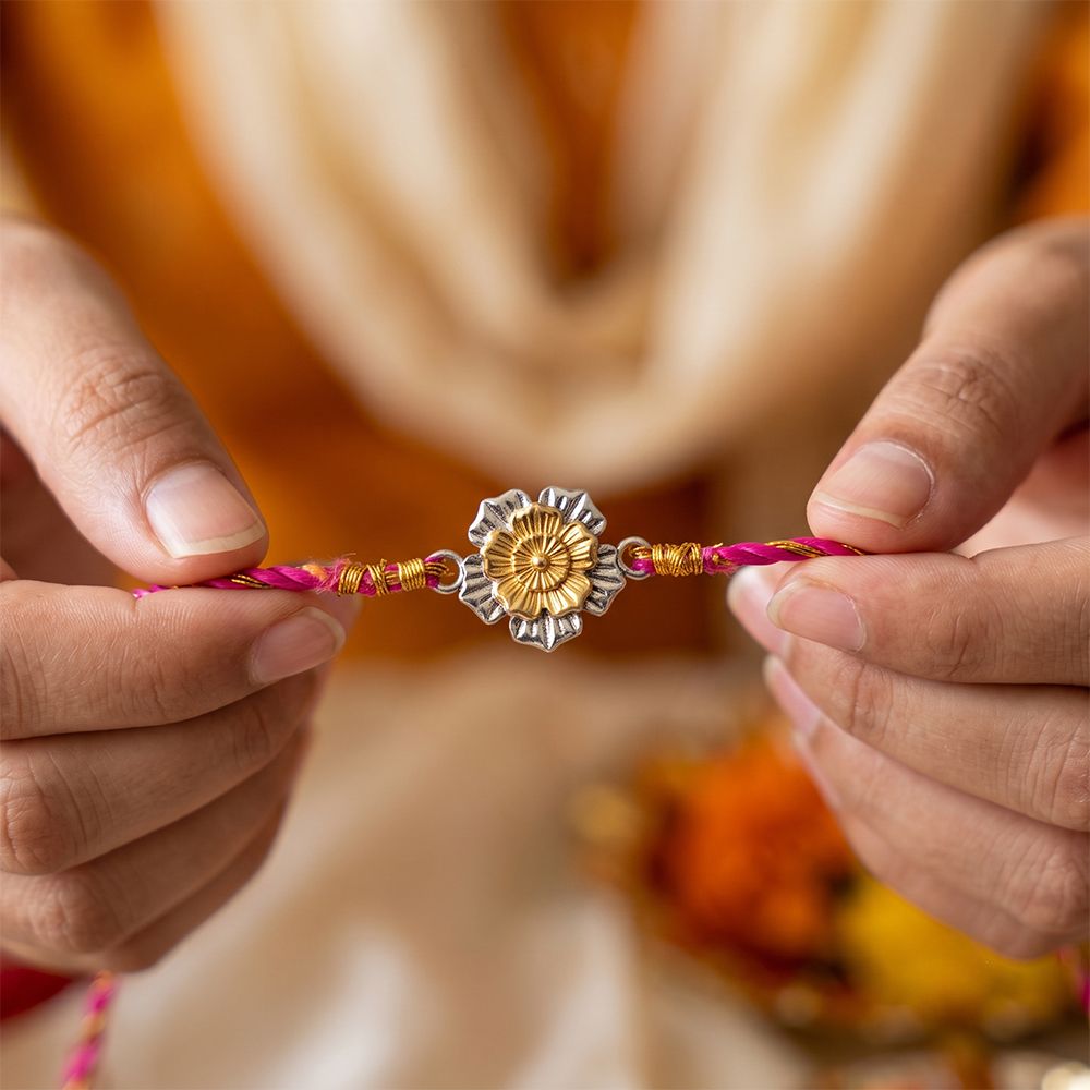 Golden Floral Rakhi For Brother