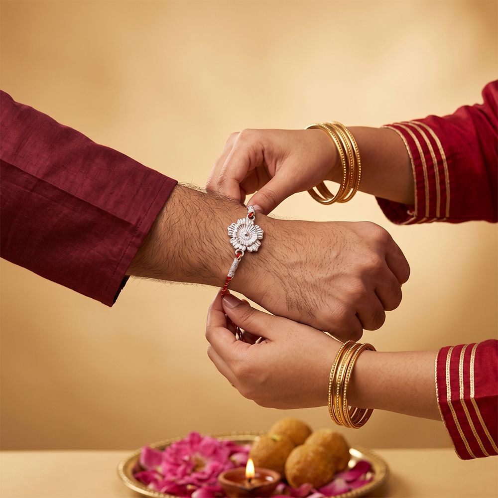 Silver Floral Rakhi For Brother