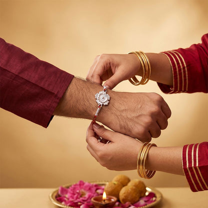 Silver Floral Rakhi For Brother