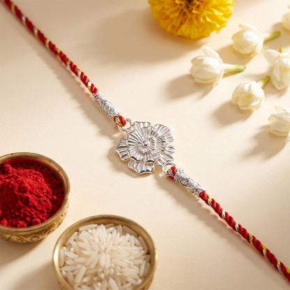 Silver Floral Rakhi For Brother