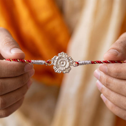 Silver Floral Rakhi For Brother