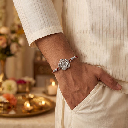 Silver Floral Rakhi For Brother