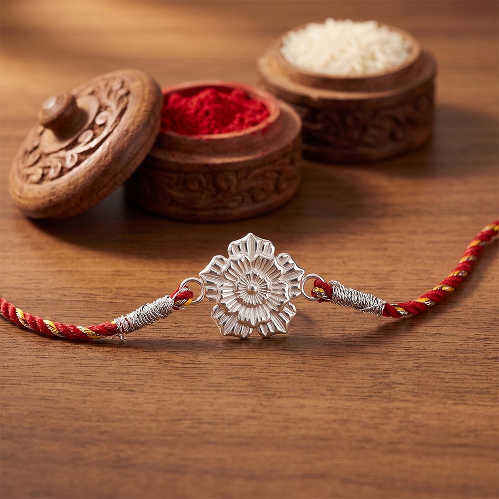 Silver Floral Rakhi For Brother