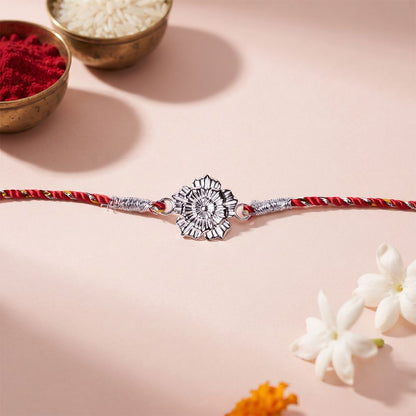 Silver Floral Rakhi For Brother