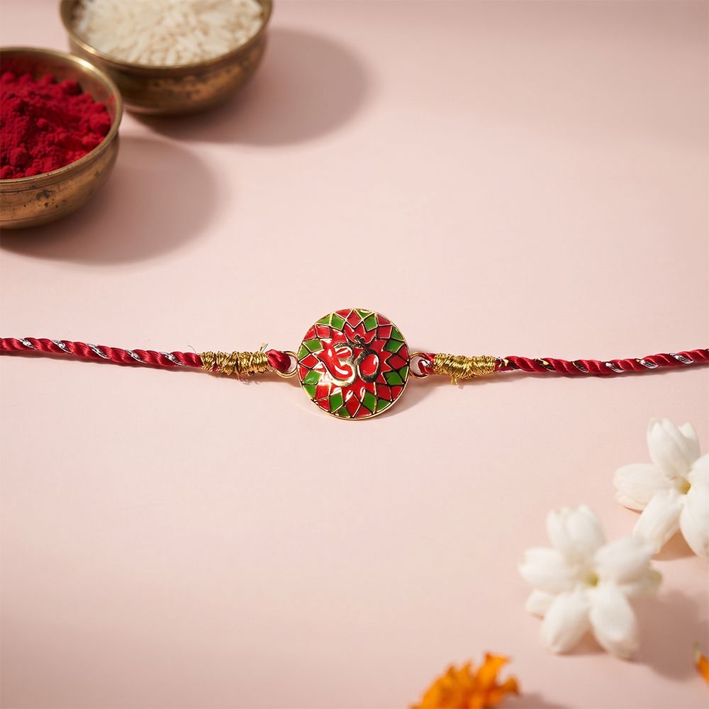 Golden Enamel Sprial OM Rakhi