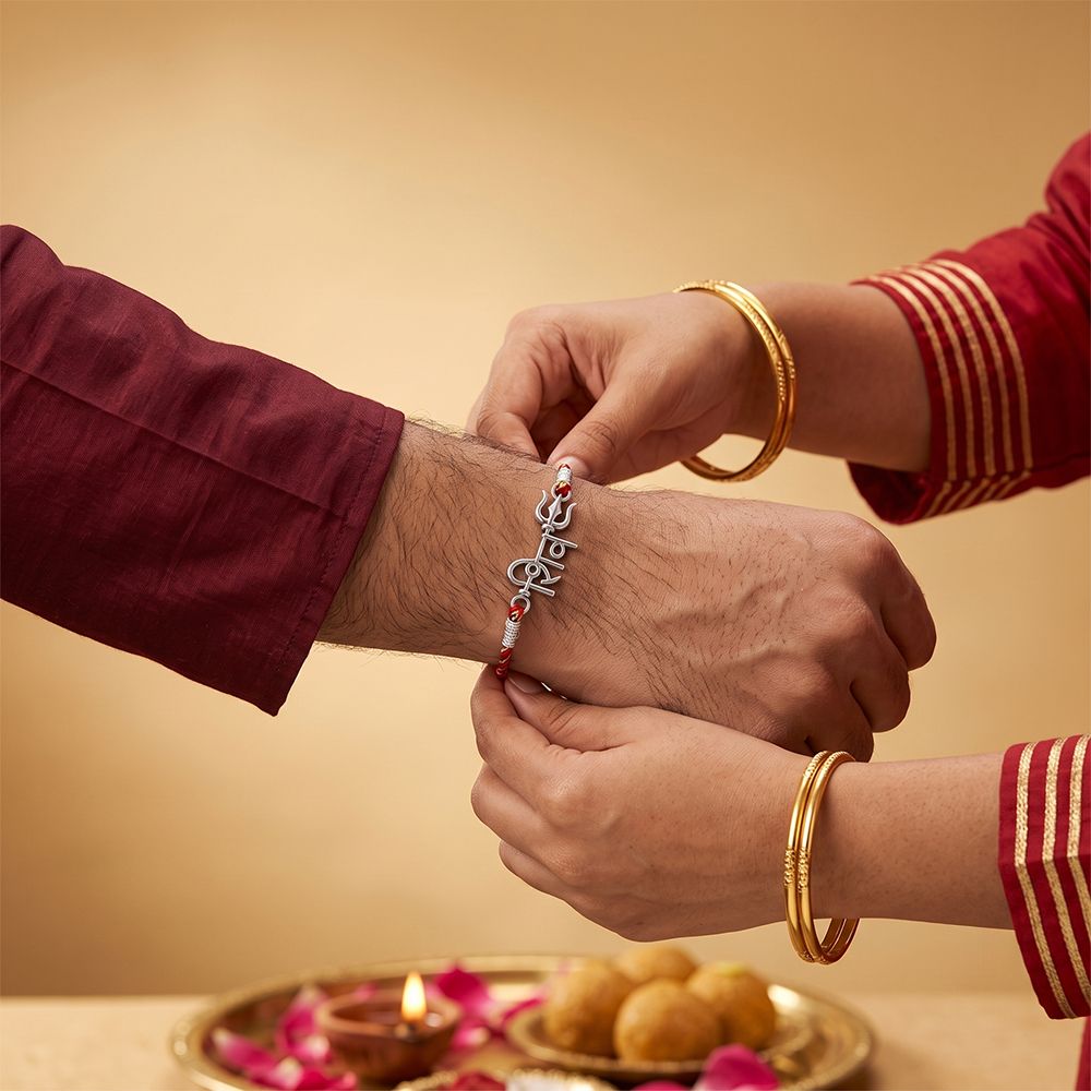 Silver SHIV Trishul Rakhi For Brother