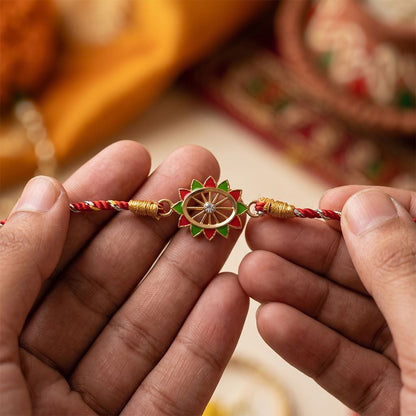 Golden Pinwheel Enamel Rakhi