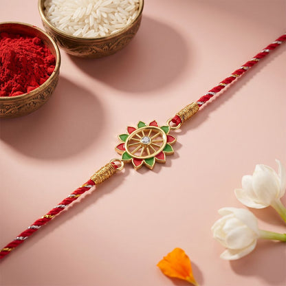 Golden Pinwheel Enamel Rakhi