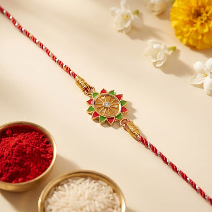 Golden Pinwheel Enamel Rakhi