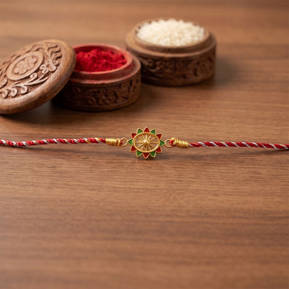 Golden Pinwheel Enamel Rakhi