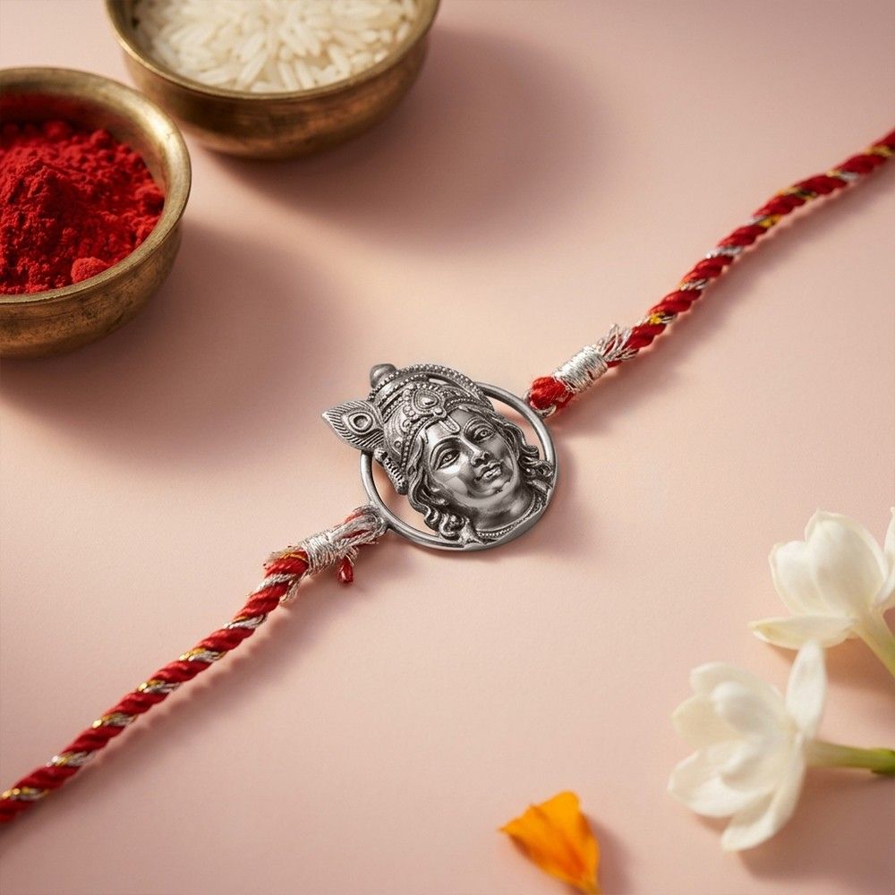 Oxidised Lord Krishna Face Rakhi
