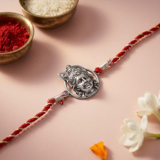 Oxidised Lord Krishna Face Rakhi