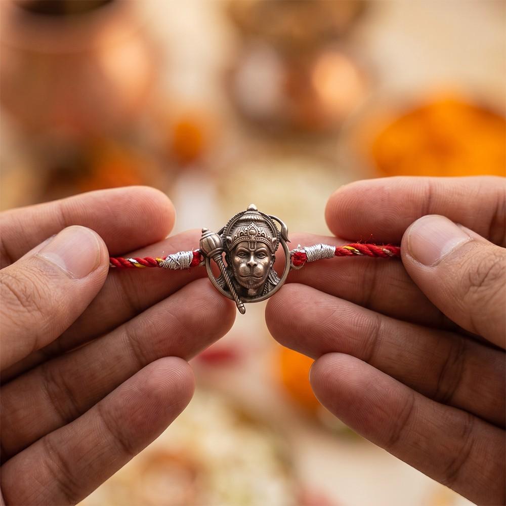 Oxidised Lord Hanuman Face Rakhi