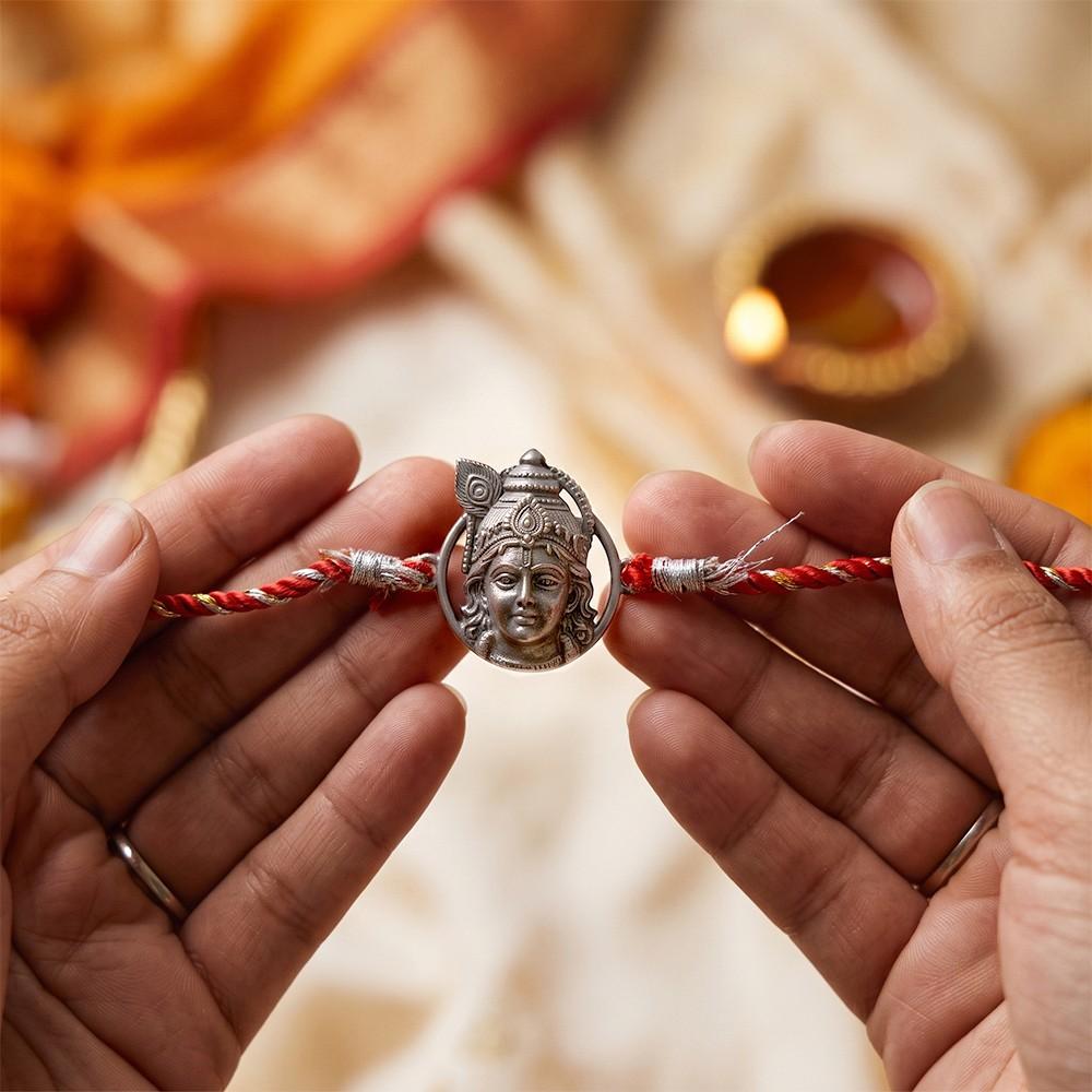 Oxidised Lord Krishna Face Rakhi