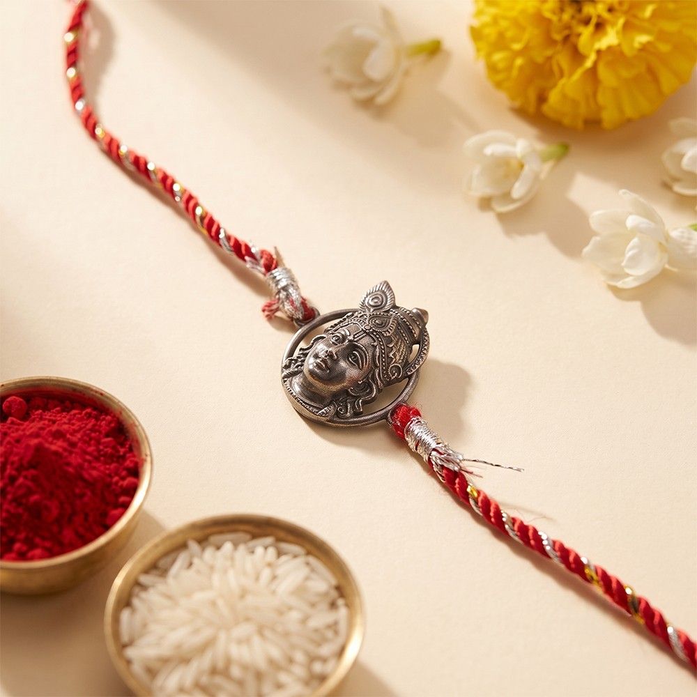 Oxidised Lord Krishna Face Rakhi