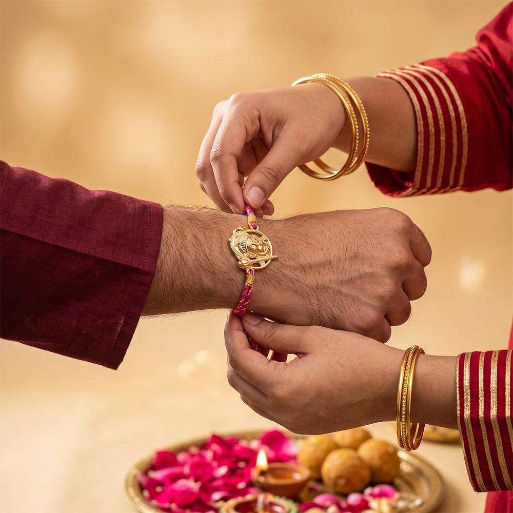 Goldon Lord Hanuman Face Rakhi
