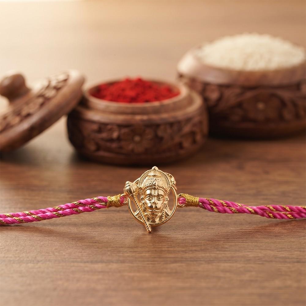 Goldon Lord Hanuman Face Rakhi