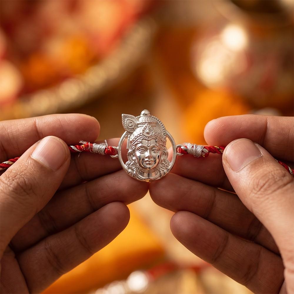 Silver Lord Krishna Face Rakhi