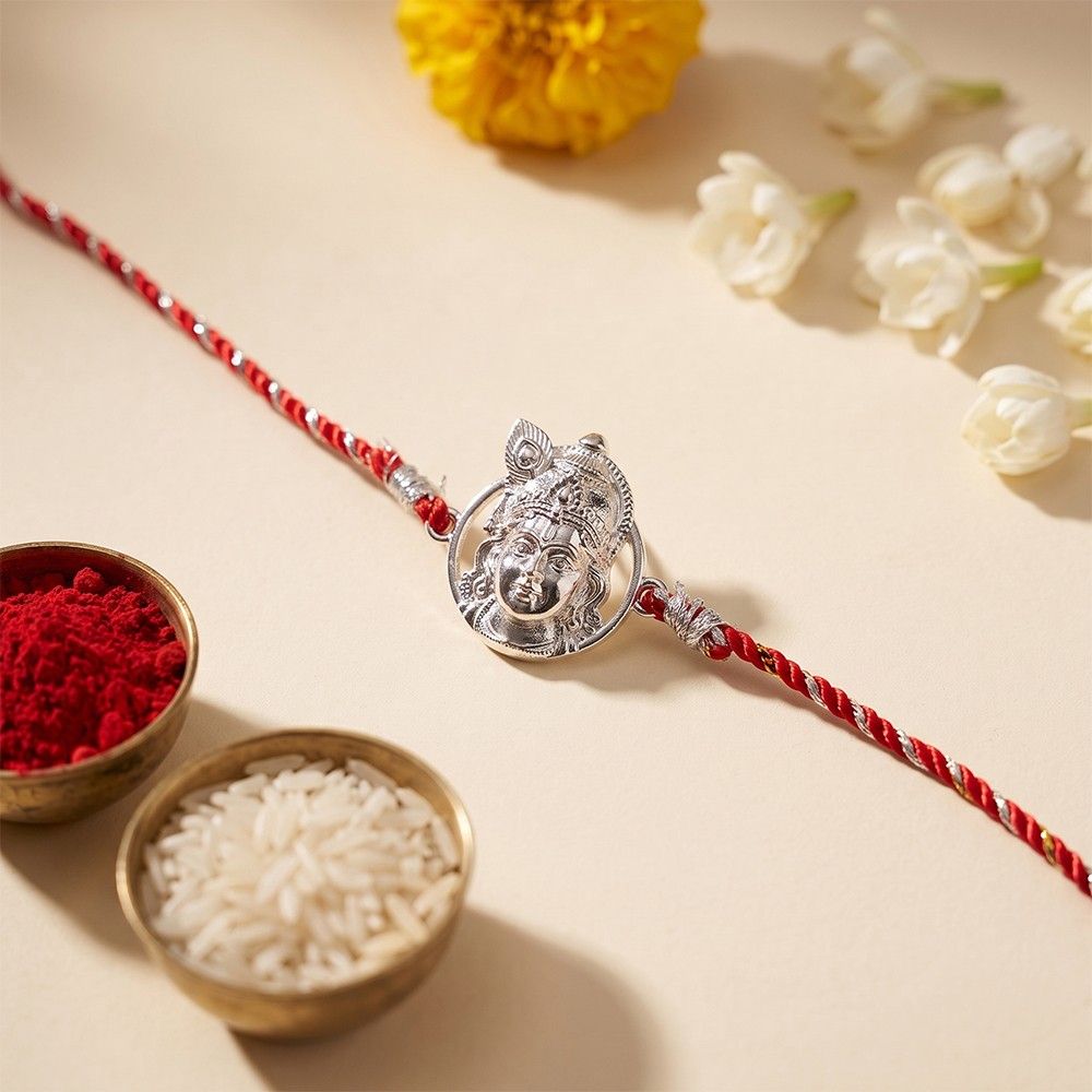 Silver Lord Krishna Face Rakhi